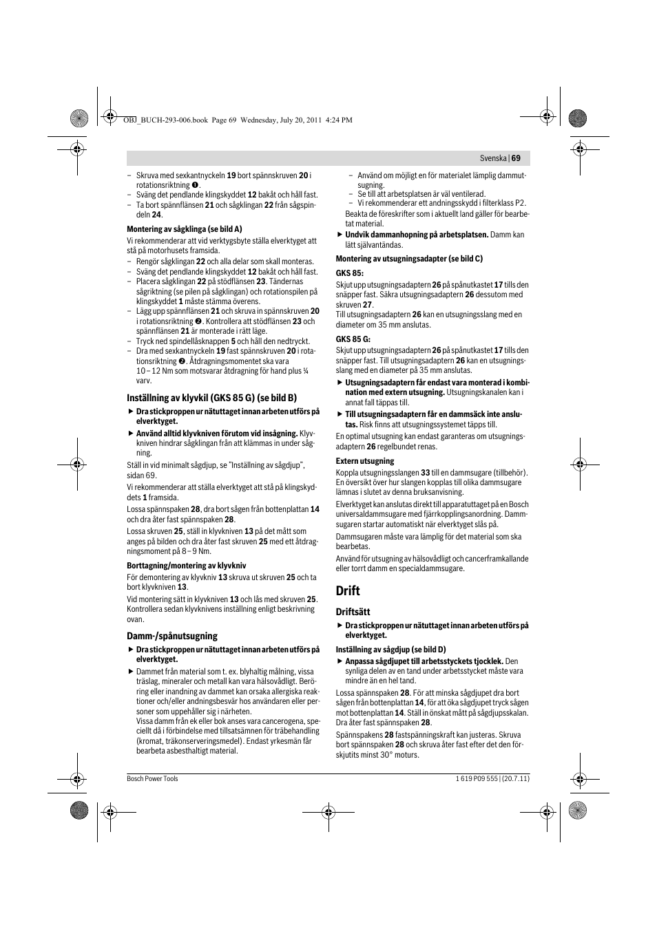 Drift | Bosch GKS 85 G Professional User Manual | Page 69 / 217