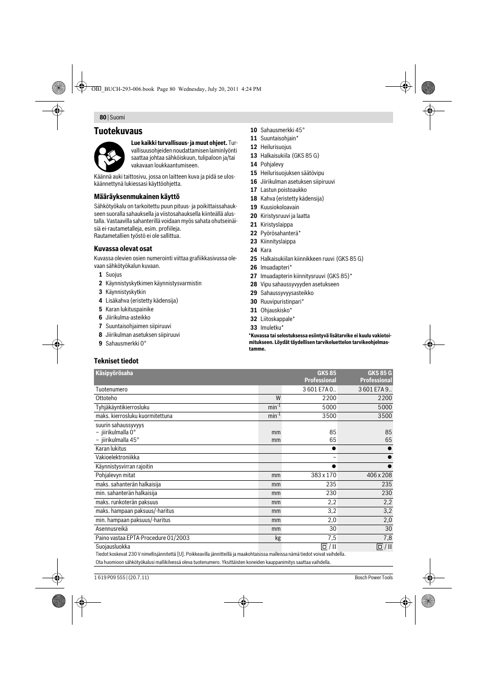 Tuotekuvaus | Bosch GKS 85 G Professional User Manual | Page 80 / 217