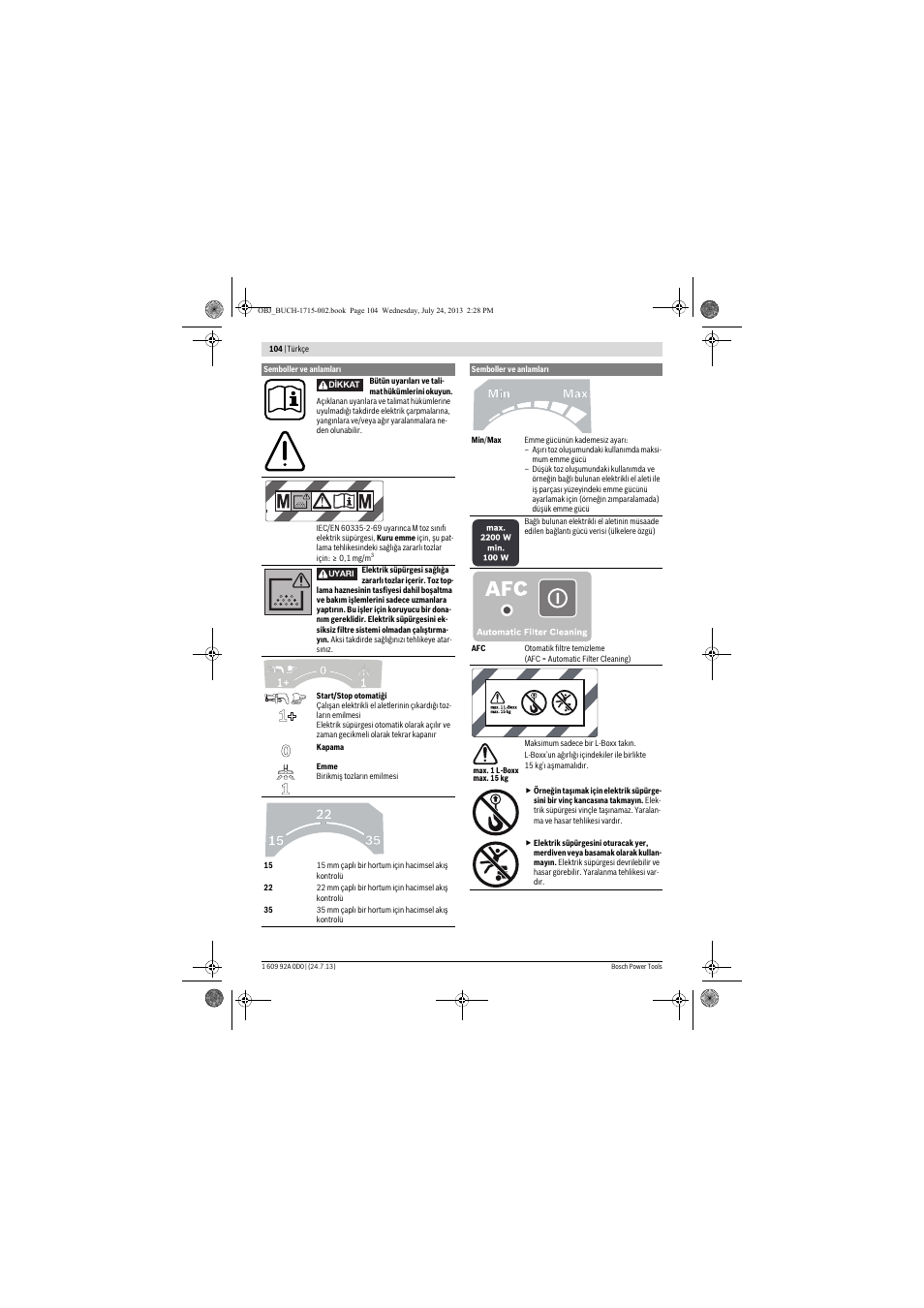 Bosch GAS 35 M AFC Professional User Manual | Page 104 / 258