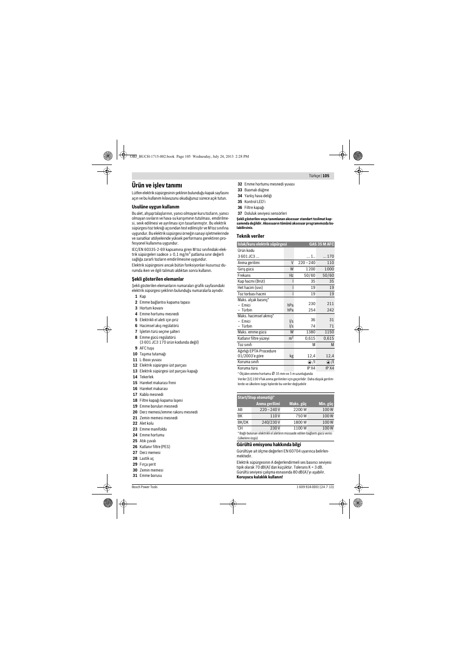 Ürün ve işlev tanımı | Bosch GAS 35 M AFC Professional User Manual | Page 105 / 258