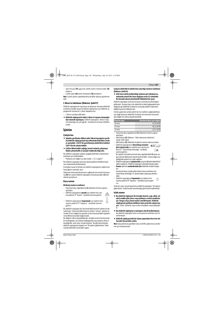 Işletim | Bosch GAS 35 M AFC Professional User Manual | Page 107 / 258