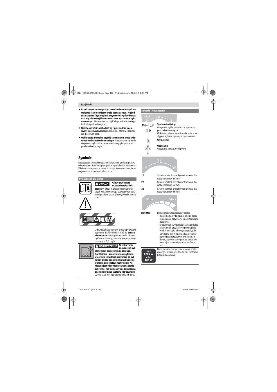 Symbole | Bosch GAS 35 M AFC Professional User Manual | Page 112 / 258