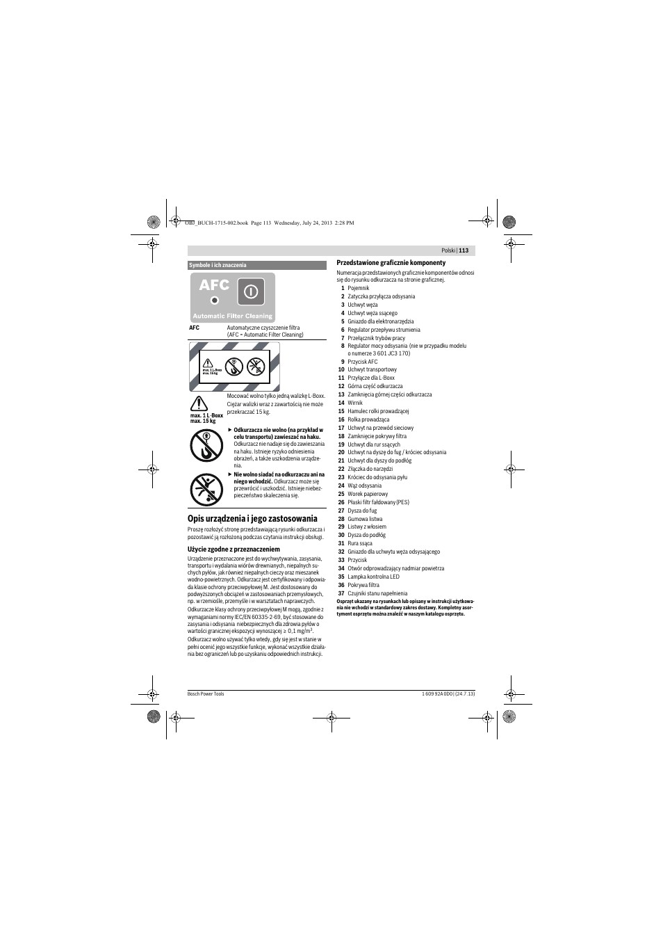 Opis urządzenia i jego zastosowania | Bosch GAS 35 M AFC Professional User Manual | Page 113 / 258