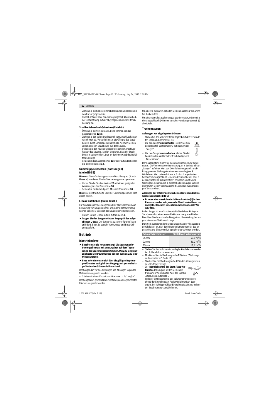 Betrieb | Bosch GAS 35 M AFC Professional User Manual | Page 12 / 258