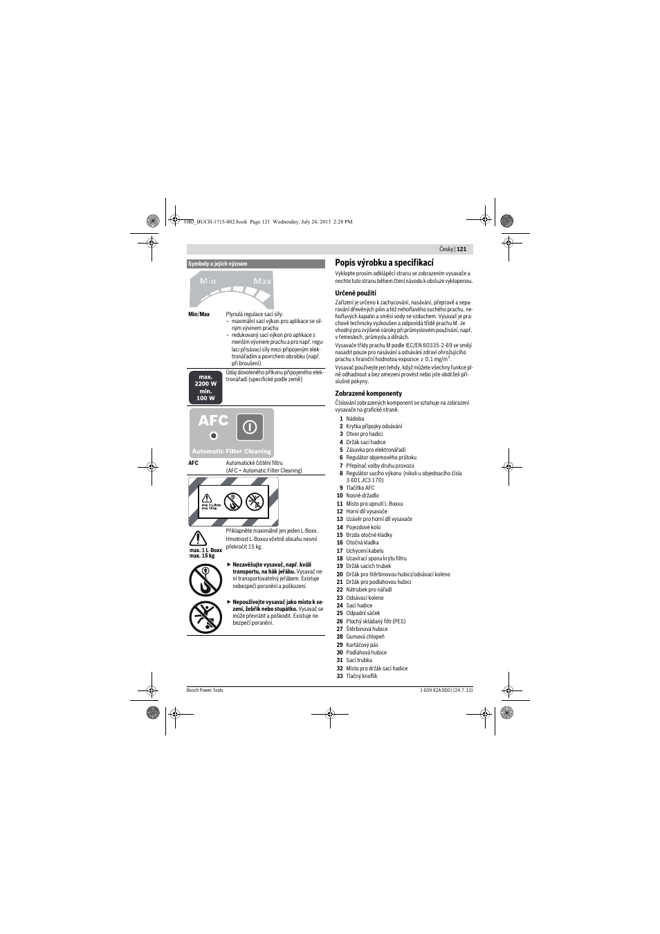 Popis výrobku a specifikací | Bosch GAS 35 M AFC Professional User Manual | Page 121 / 258