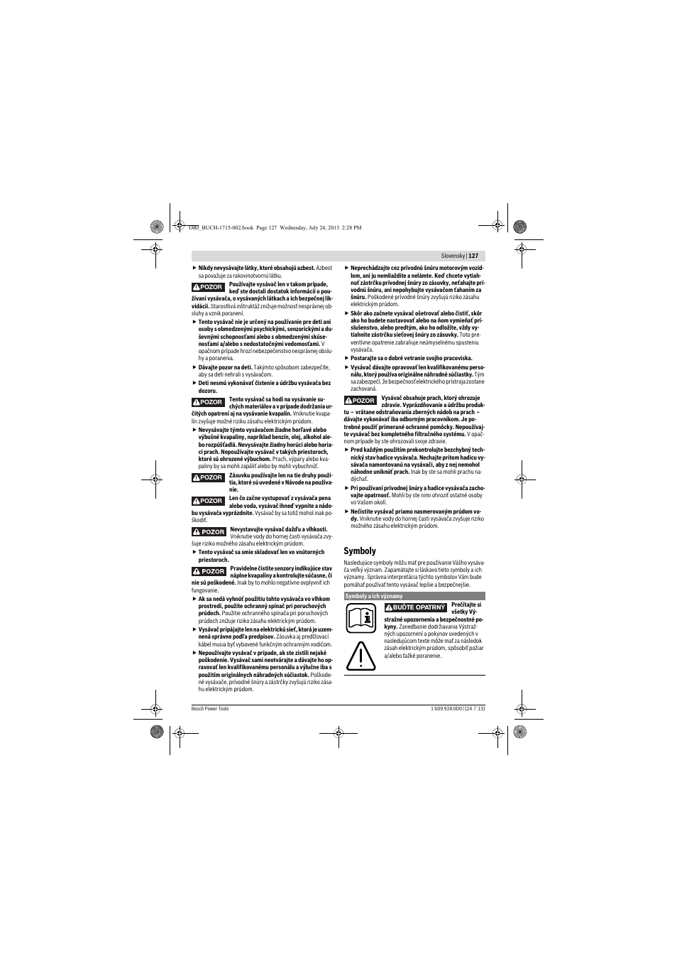 Symboly | Bosch GAS 35 M AFC Professional User Manual | Page 127 / 258