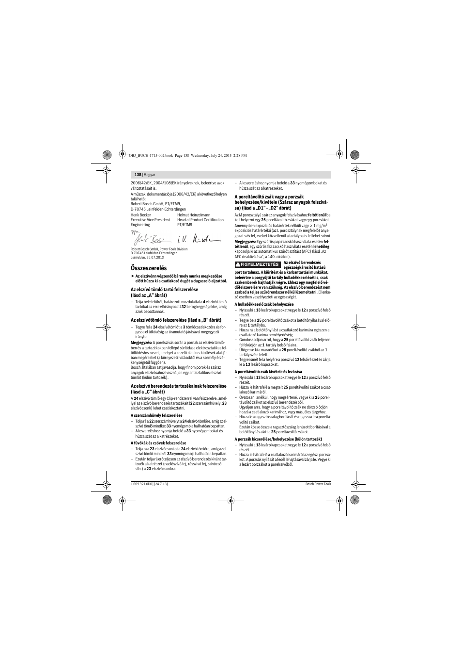 Összeszerelés | Bosch GAS 35 M AFC Professional User Manual | Page 138 / 258