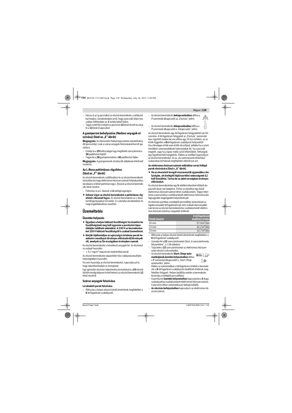 Üzemeltetés | Bosch GAS 35 M AFC Professional User Manual | Page 139 / 258