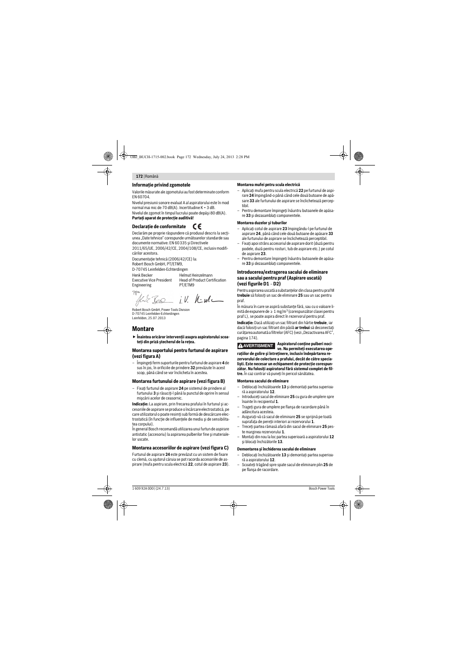 Montare | Bosch GAS 35 M AFC Professional User Manual | Page 172 / 258