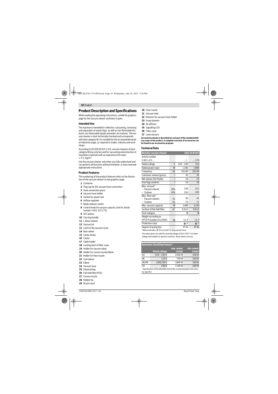 Product description and specifications | Bosch GAS 35 M AFC Professional User Manual | Page 18 / 258