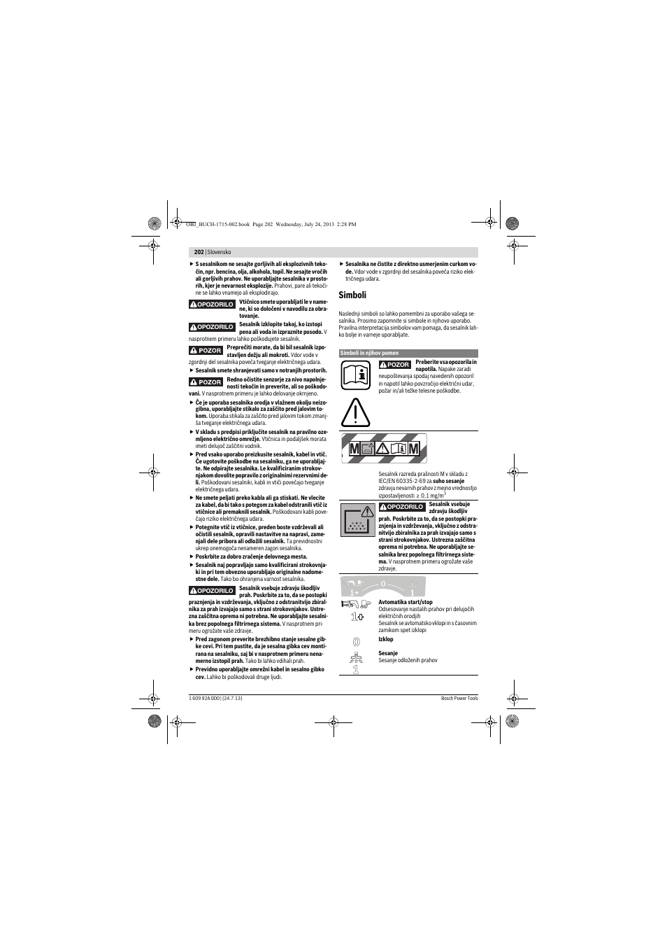 Simboli | Bosch GAS 35 M AFC Professional User Manual | Page 202 / 258