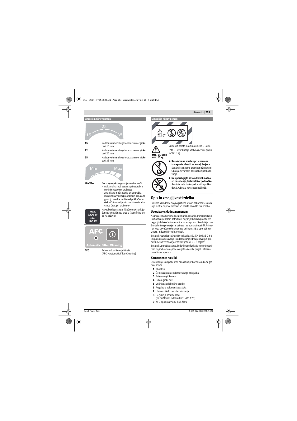 Opis in zmogljivost izdelka | Bosch GAS 35 M AFC Professional User Manual | Page 203 / 258