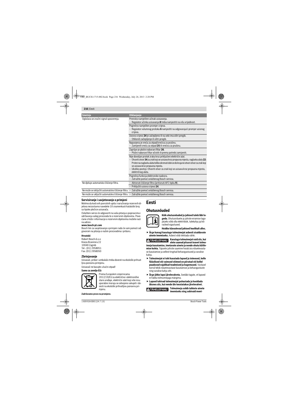 Eesti, Ohutusnõuded | Bosch GAS 35 M AFC Professional User Manual | Page 216 / 258