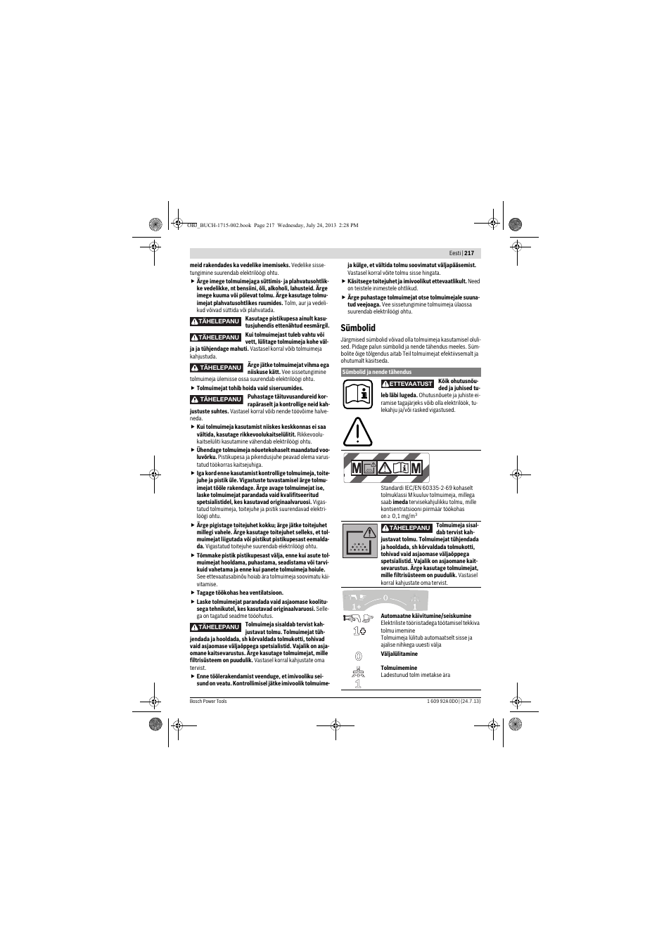 Sümbolid | Bosch GAS 35 M AFC Professional User Manual | Page 217 / 258