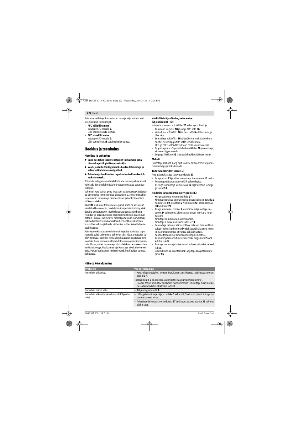 Hooldus ja teenindus | Bosch GAS 35 M AFC Professional User Manual | Page 222 / 258