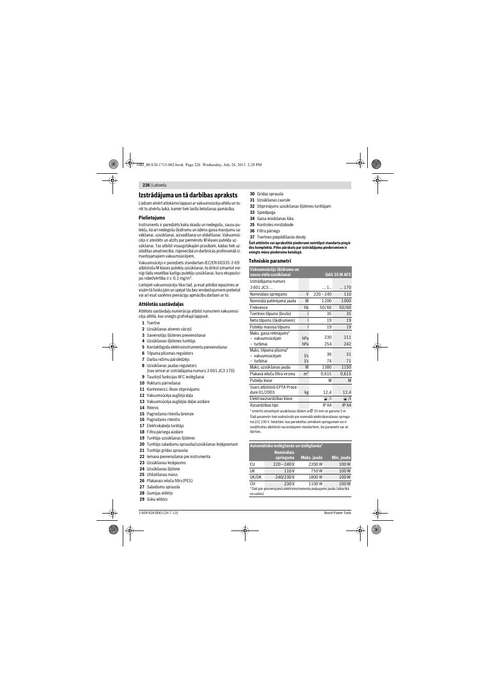 Izstrādājuma un tā darbības apraksts | Bosch GAS 35 M AFC Professional User Manual | Page 226 / 258