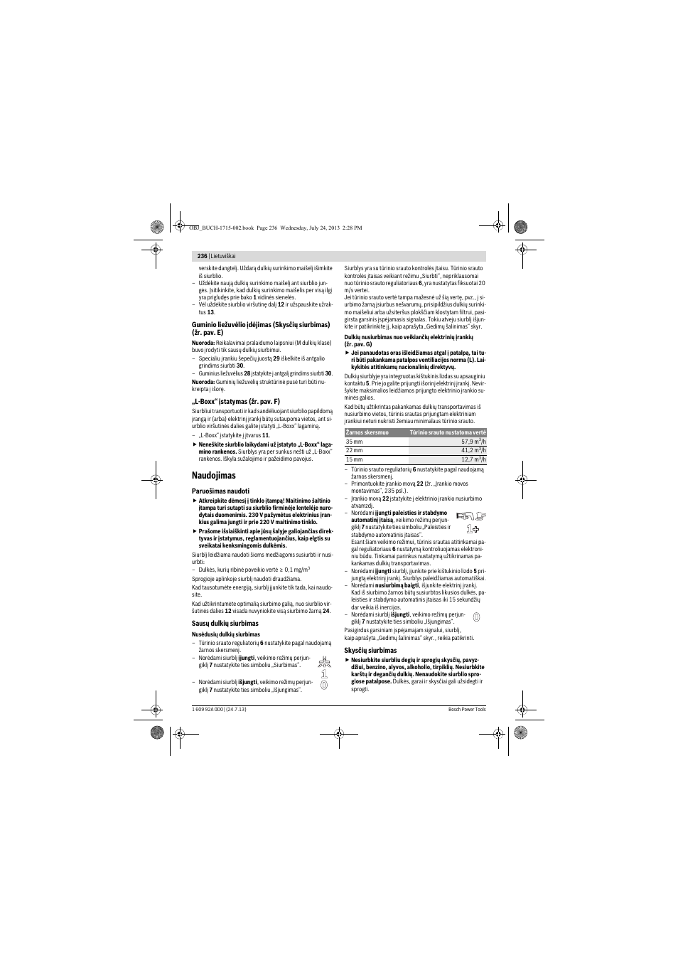 Naudojimas | Bosch GAS 35 M AFC Professional User Manual | Page 236 / 258