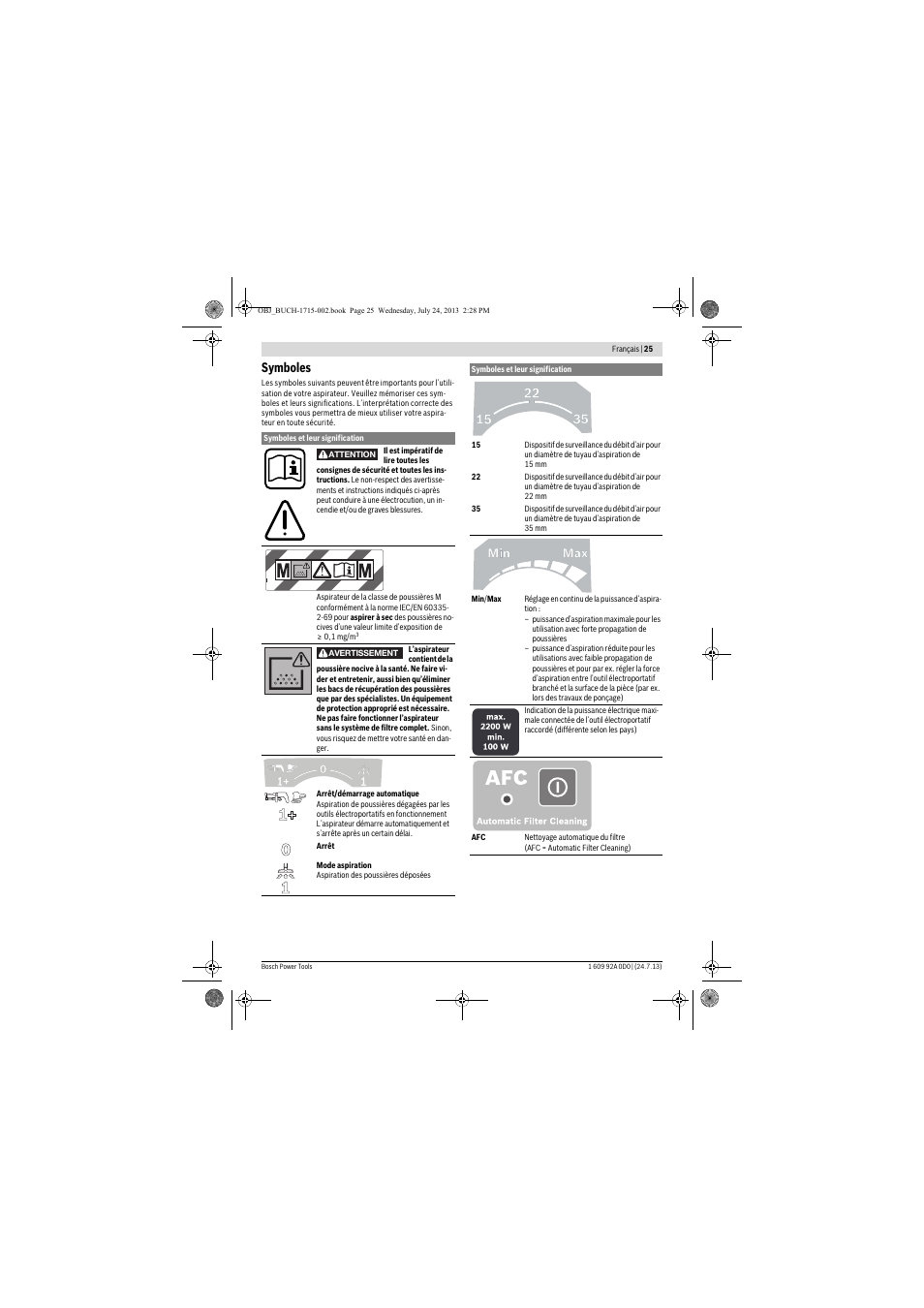 Symboles | Bosch GAS 35 M AFC Professional User Manual | Page 25 / 258