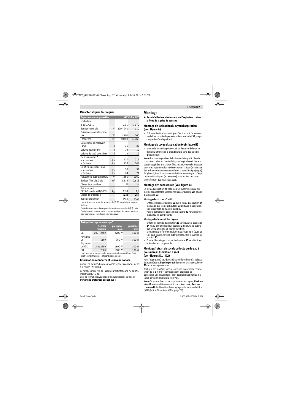 Montage | Bosch GAS 35 M AFC Professional User Manual | Page 27 / 258