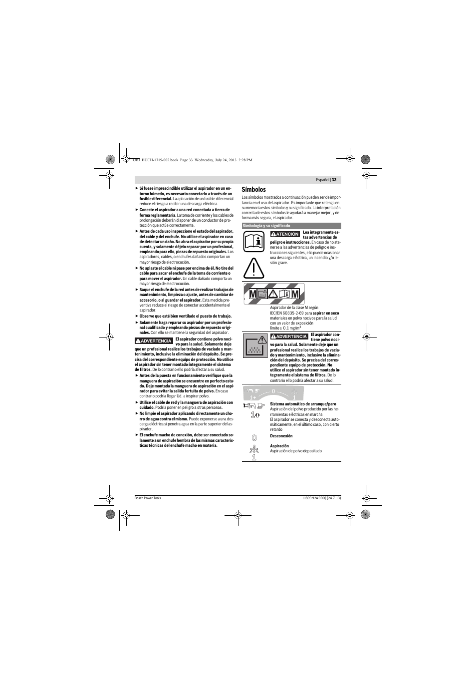 Símbolos | Bosch GAS 35 M AFC Professional User Manual | Page 33 / 258