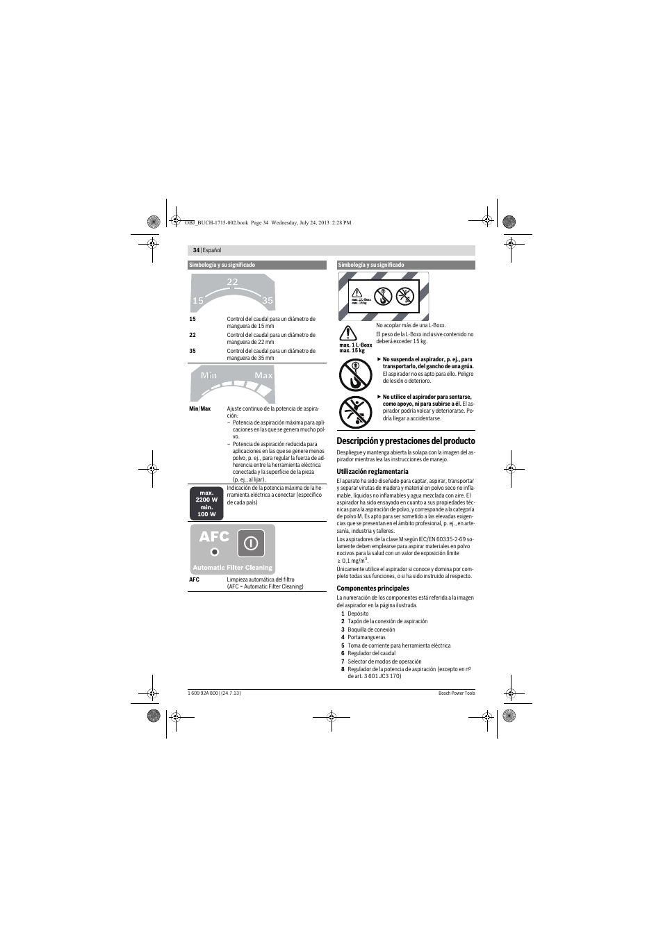 Descripción y prestaciones del producto | Bosch GAS 35 M AFC Professional User Manual | Page 34 / 258