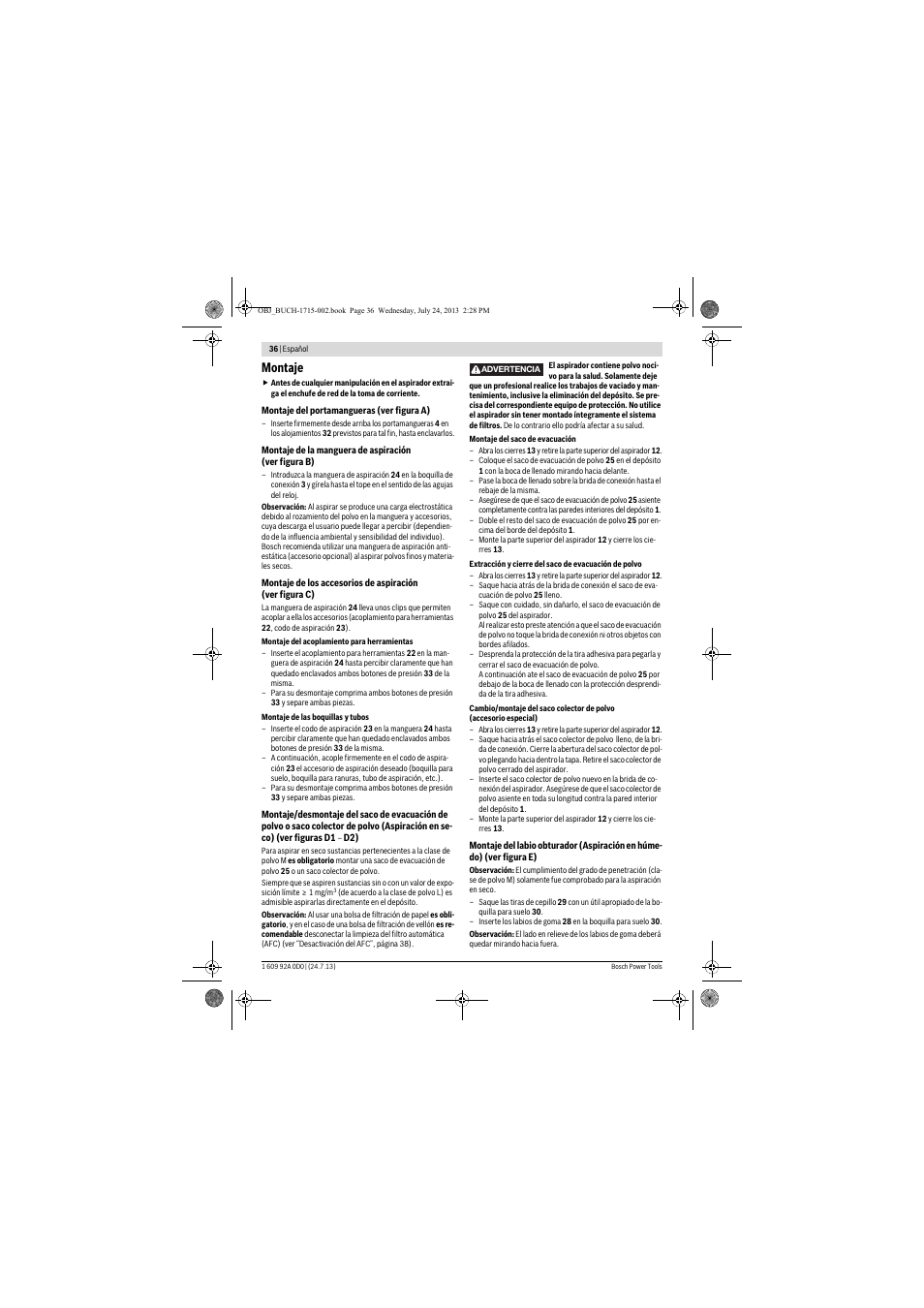 Montaje | Bosch GAS 35 M AFC Professional User Manual | Page 36 / 258