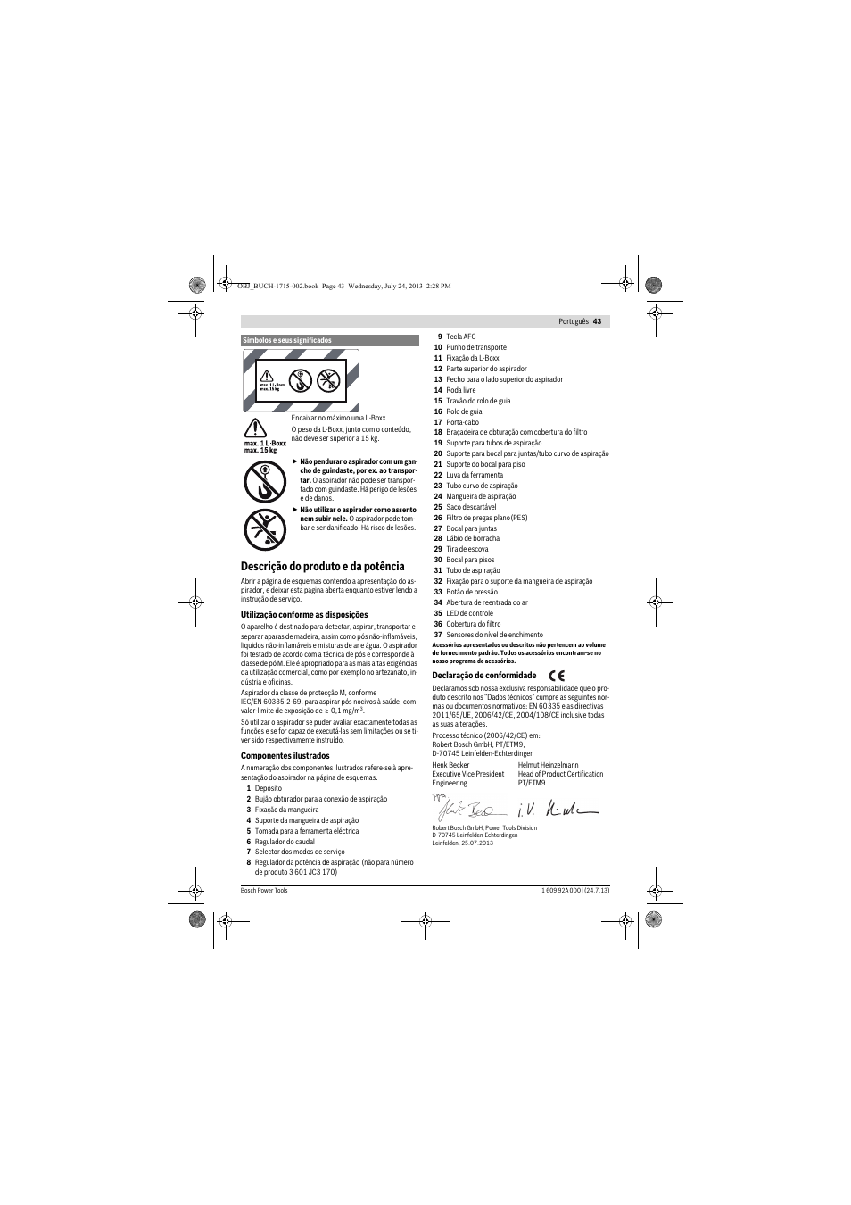 Descrição do produto e da potência | Bosch GAS 35 M AFC Professional User Manual | Page 43 / 258