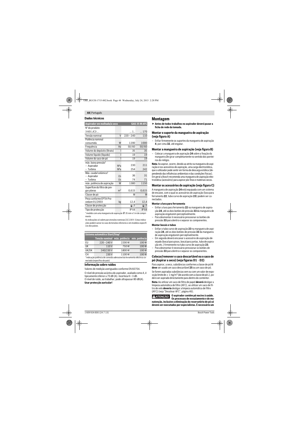 Montagem | Bosch GAS 35 M AFC Professional User Manual | Page 44 / 258