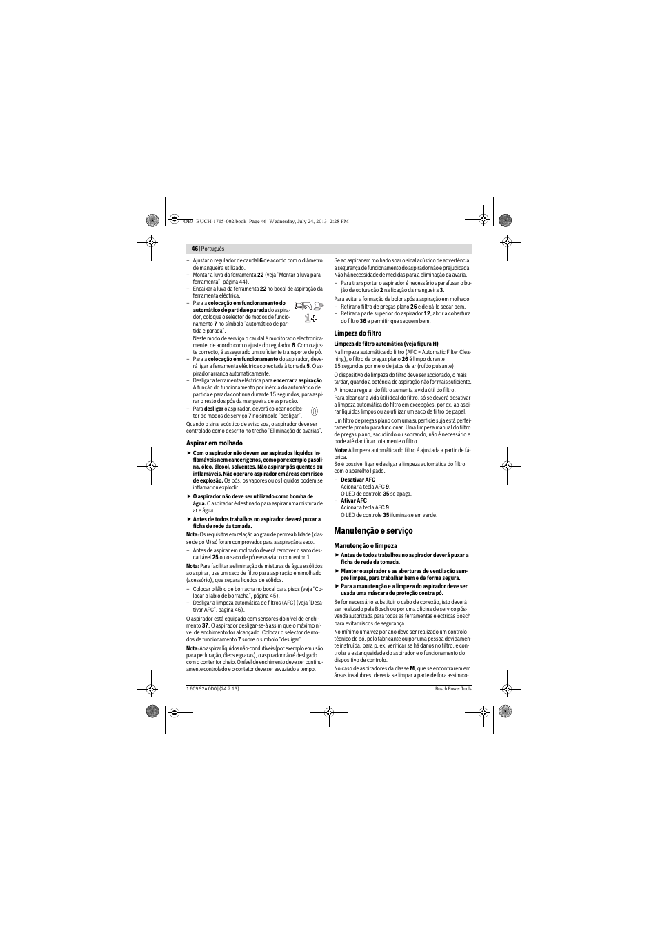 Manutenção e serviço | Bosch GAS 35 M AFC Professional User Manual | Page 46 / 258