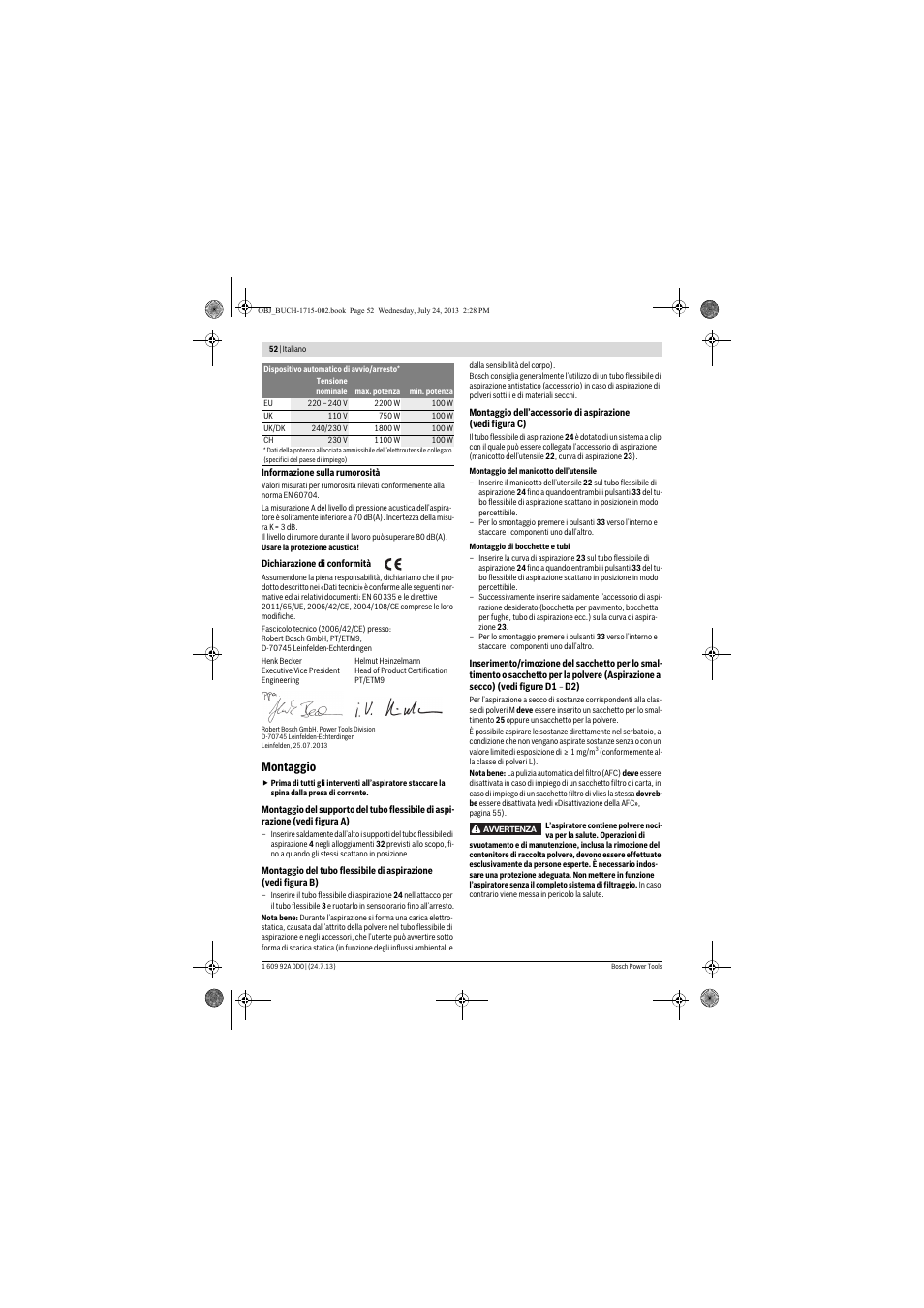 Montaggio | Bosch GAS 35 M AFC Professional User Manual | Page 52 / 258
