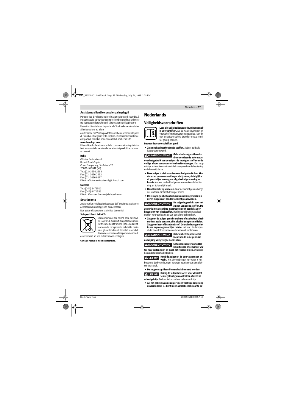 Nederlands, Veiligheidsvoorschriften | Bosch GAS 35 M AFC Professional User Manual | Page 57 / 258