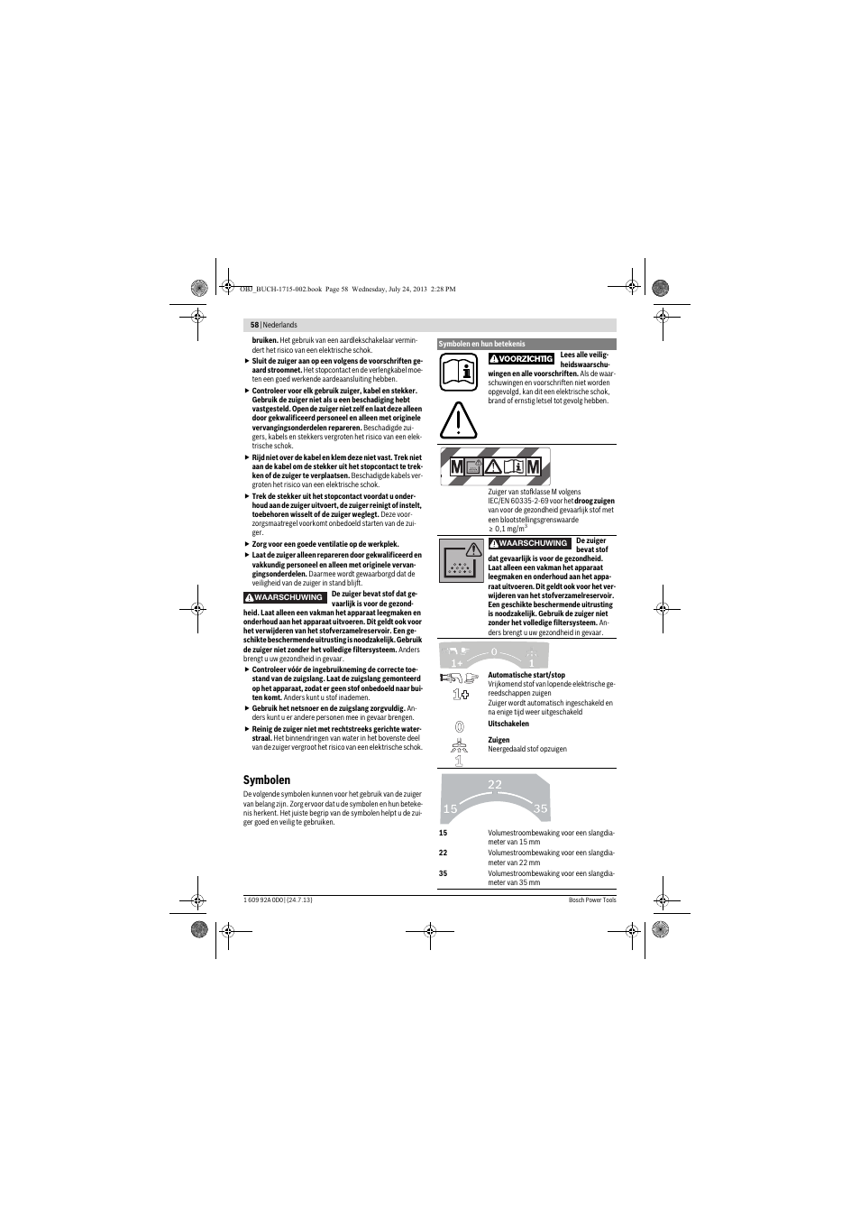 Symbolen | Bosch GAS 35 M AFC Professional User Manual | Page 58 / 258