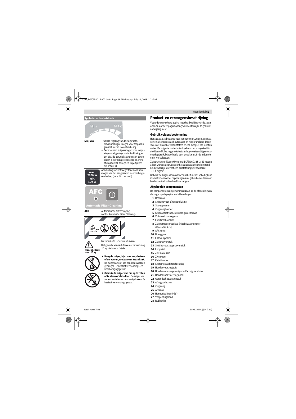 Product- en vermogensbeschrijving | Bosch GAS 35 M AFC Professional User Manual | Page 59 / 258