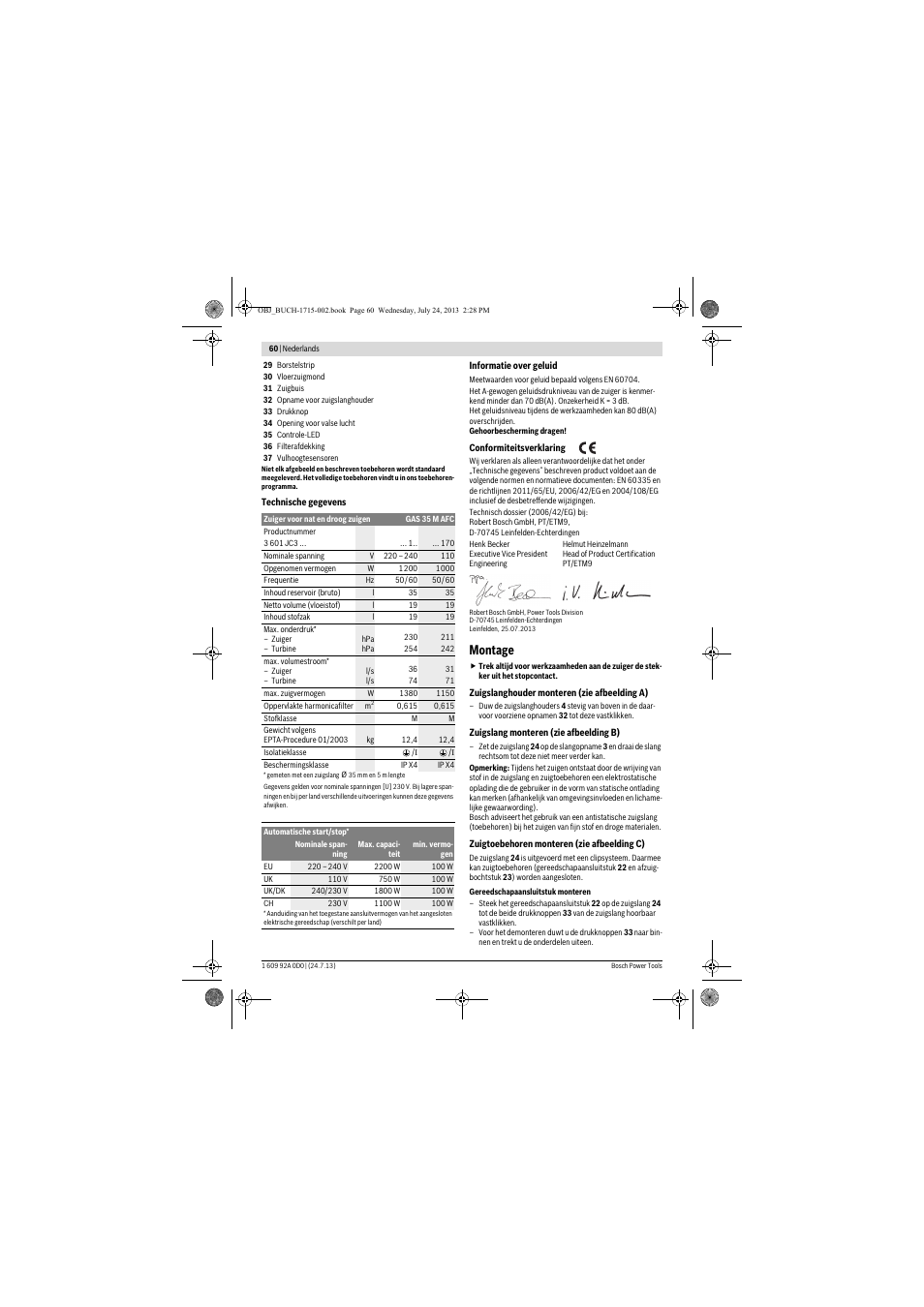 Montage | Bosch GAS 35 M AFC Professional User Manual | Page 60 / 258