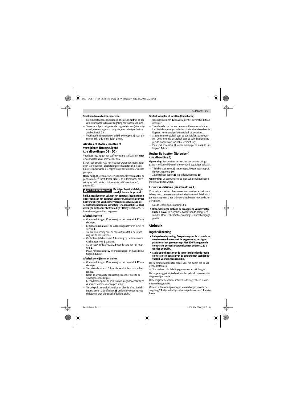 Gebruik | Bosch GAS 35 M AFC Professional User Manual | Page 61 / 258