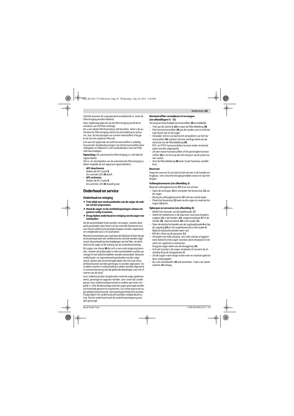 Onderhoud en service | Bosch GAS 35 M AFC Professional User Manual | Page 63 / 258