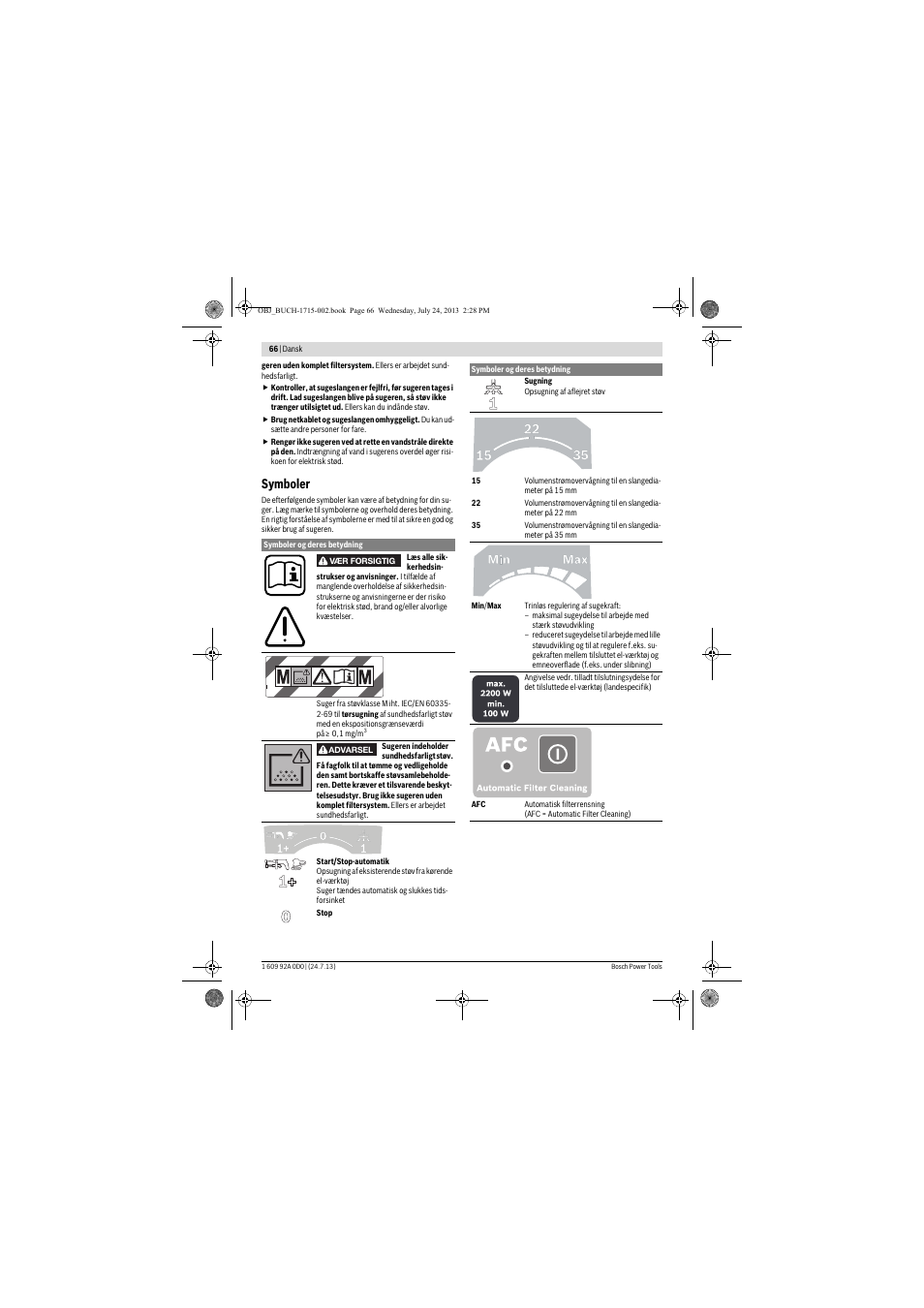 Symboler | Bosch GAS 35 M AFC Professional User Manual | Page 66 / 258