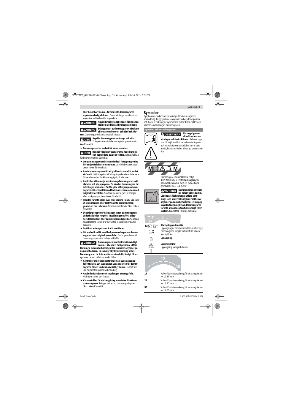 Symboler | Bosch GAS 35 M AFC Professional User Manual | Page 73 / 258