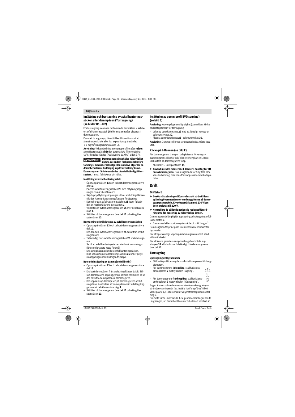 Drift | Bosch GAS 35 M AFC Professional User Manual | Page 76 / 258