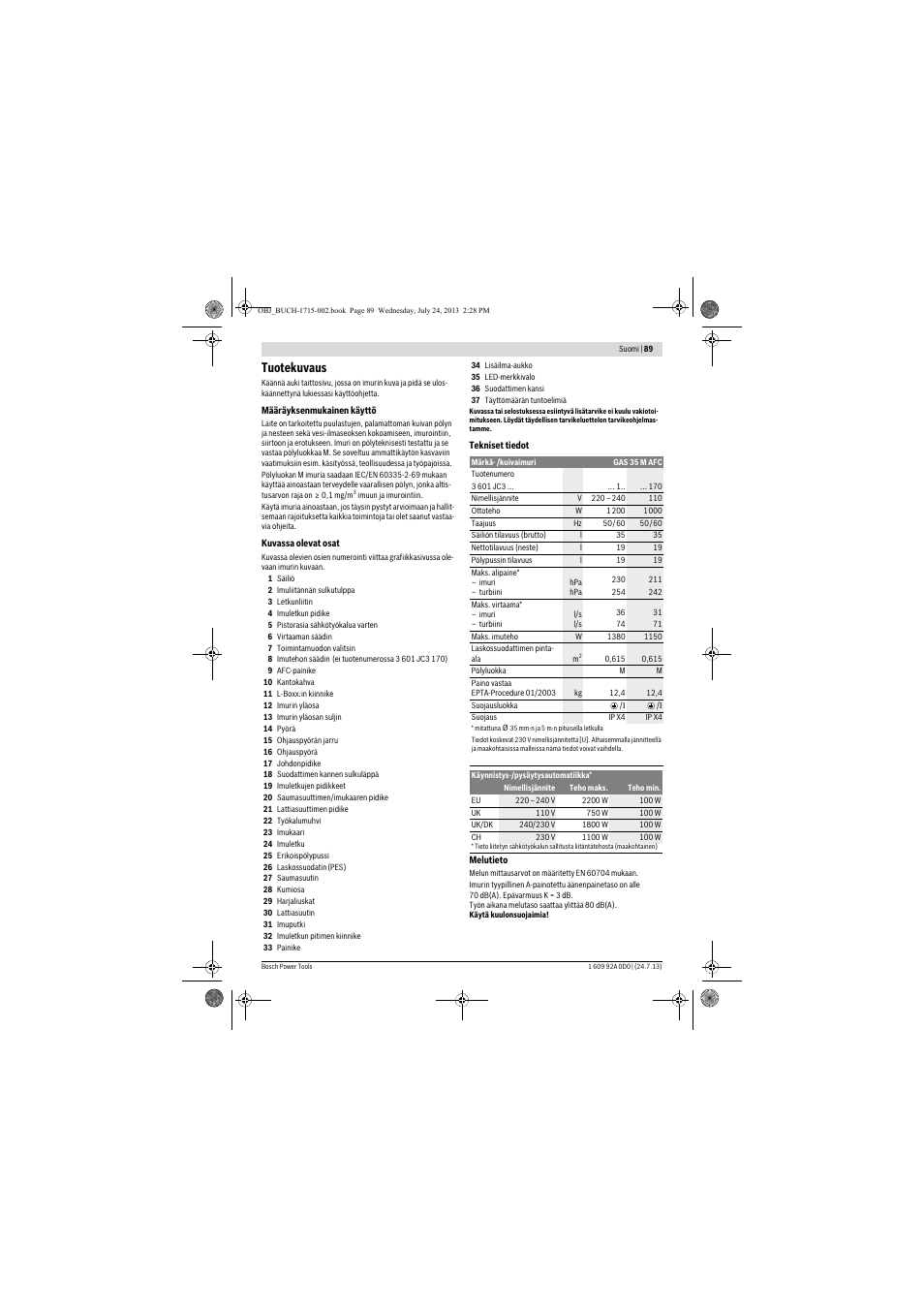 Tuotekuvaus | Bosch GAS 35 M AFC Professional User Manual | Page 89 / 258