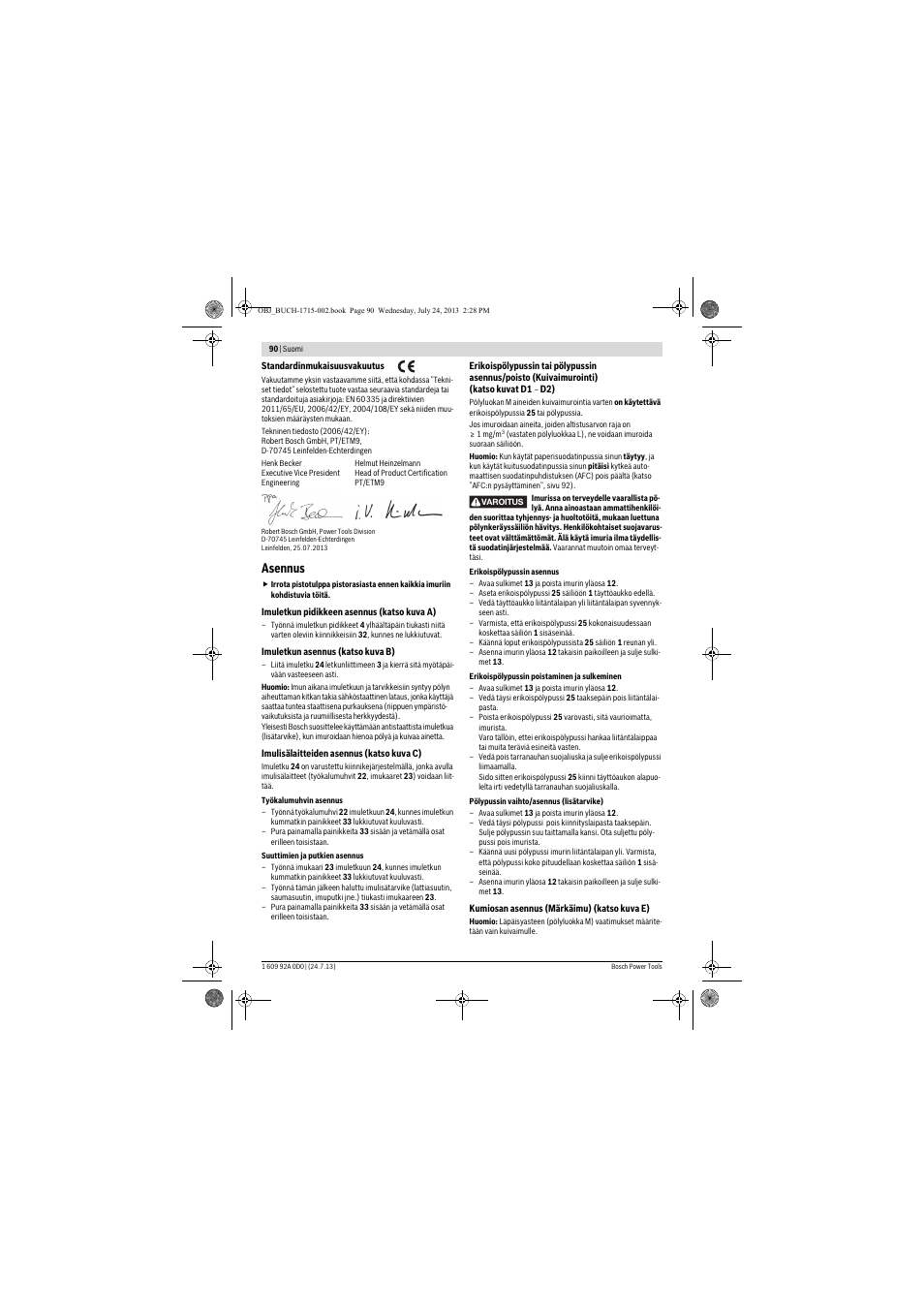 Asennus | Bosch GAS 35 M AFC Professional User Manual | Page 90 / 258