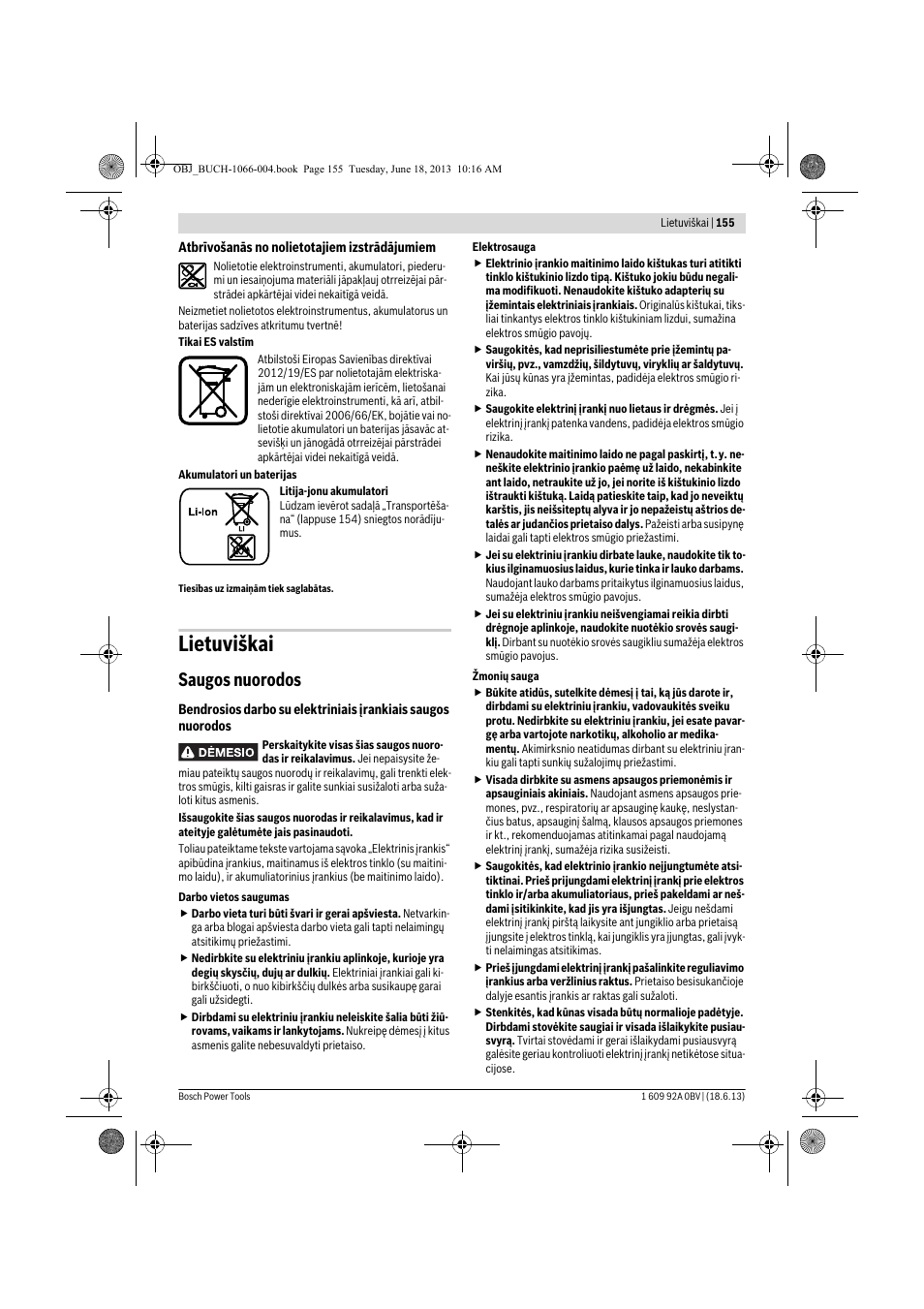 Lietuviškai, Saugos nuorodos | Bosch GDR 10,8-LI Professional User Manual | Page 155 / 171