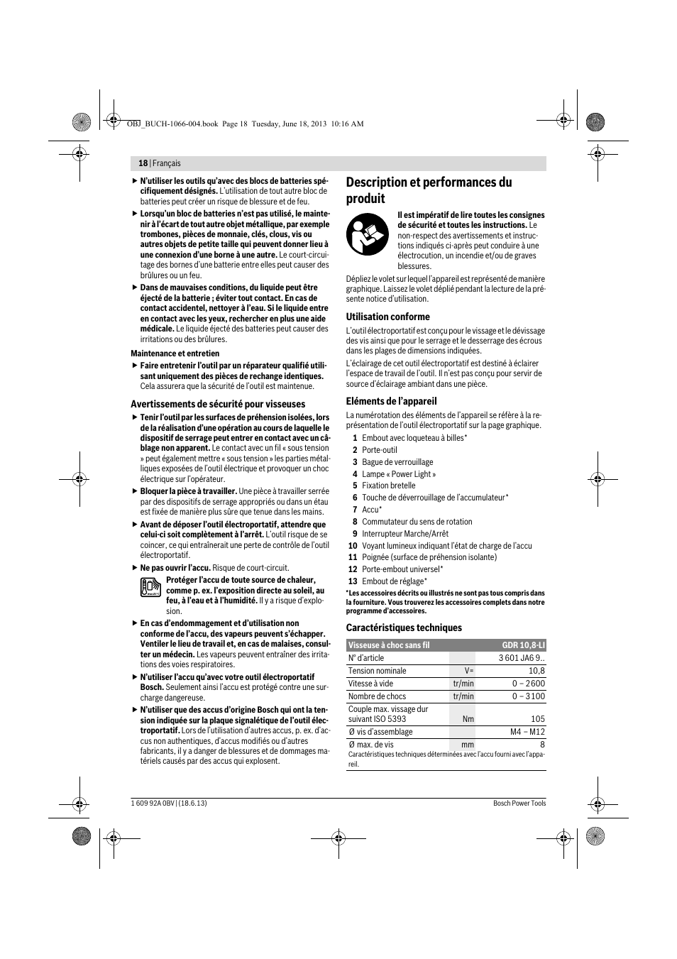 Description et performances du produit | Bosch GDR 10,8-LI Professional User Manual | Page 18 / 171