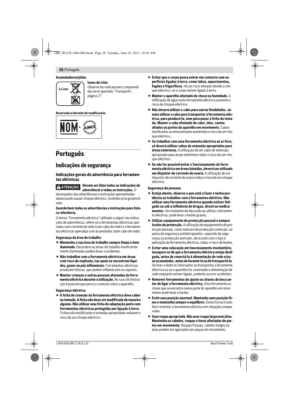 Português, Indicações de segurança | Bosch GDR 10,8-LI Professional User Manual | Page 28 / 171