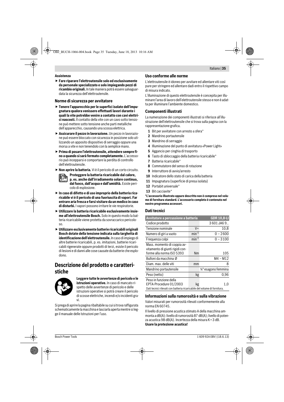 Descrizione del prodotto e caratteri- stiche | Bosch GDR 10,8-LI Professional User Manual | Page 35 / 171