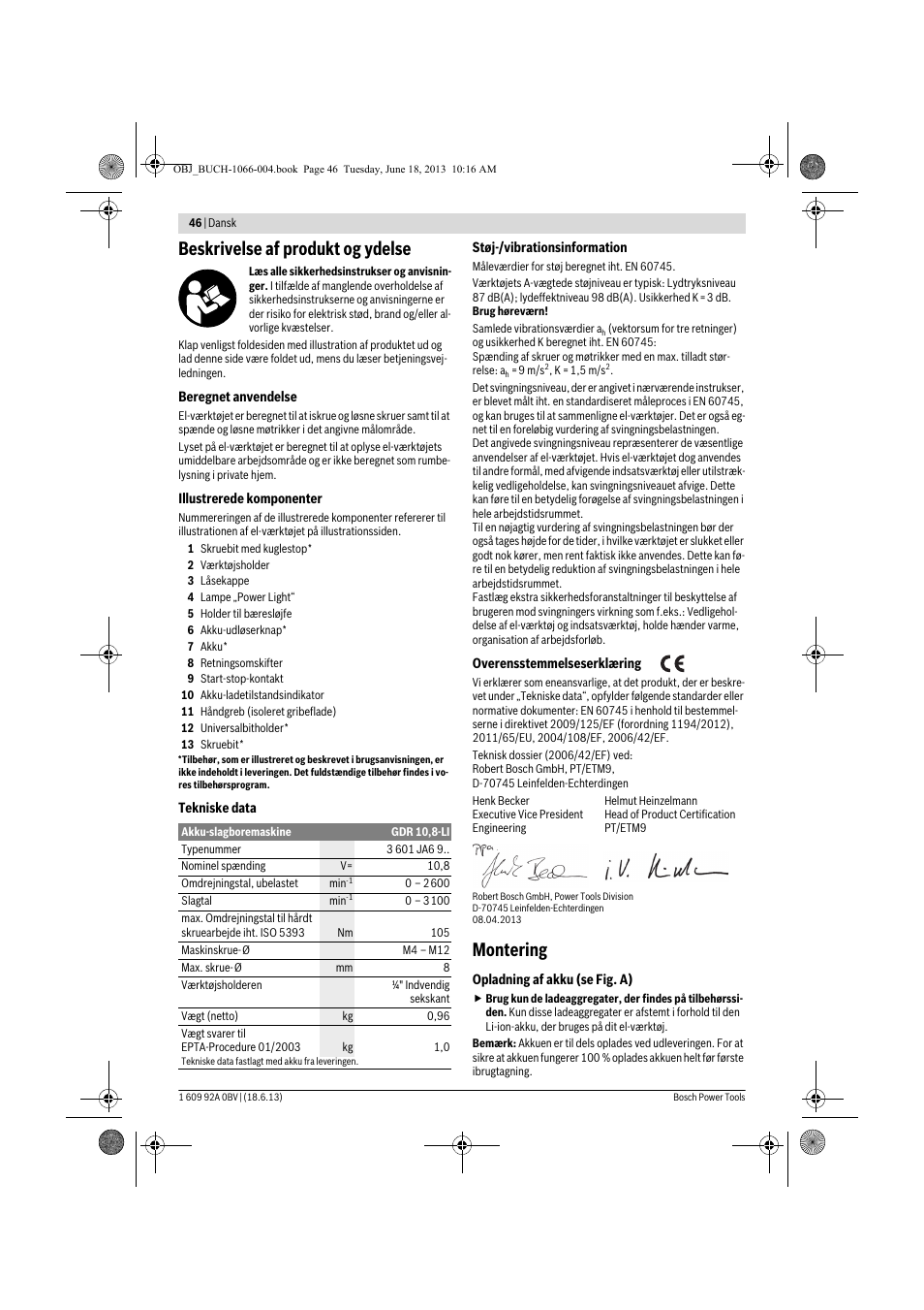 Beskrivelse af produkt og ydelse, Montering | Bosch GDR 10,8-LI Professional User Manual | Page 46 / 171