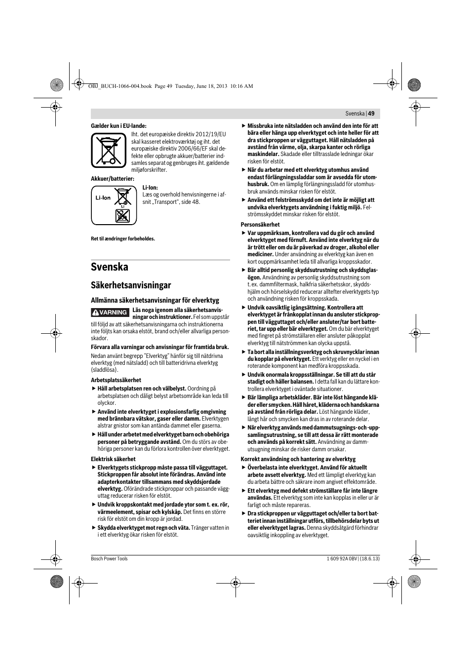 Svenska, Säkerhetsanvisningar | Bosch GDR 10,8-LI Professional User Manual | Page 49 / 171