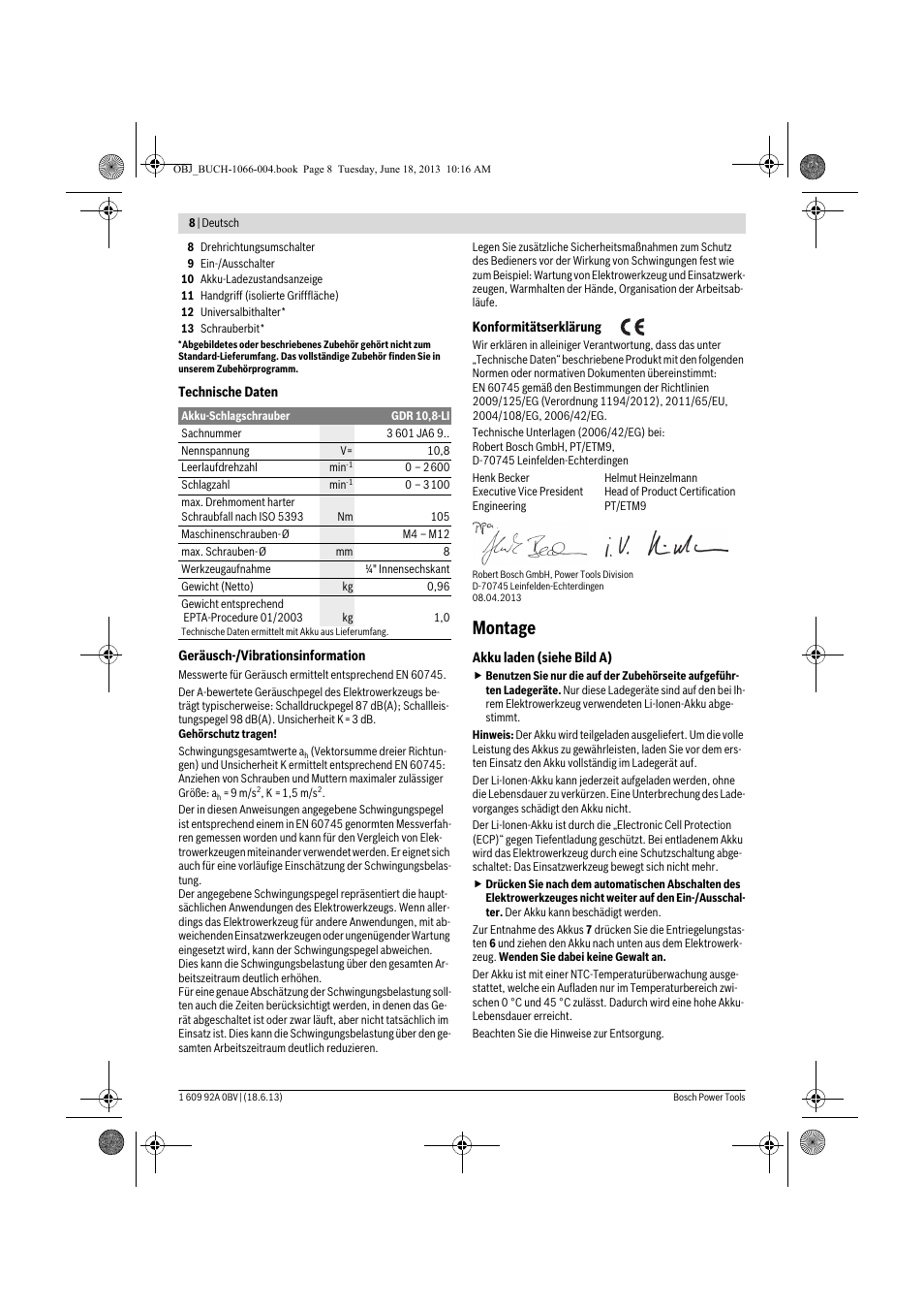 Montage | Bosch GDR 10,8-LI Professional User Manual | Page 8 / 171