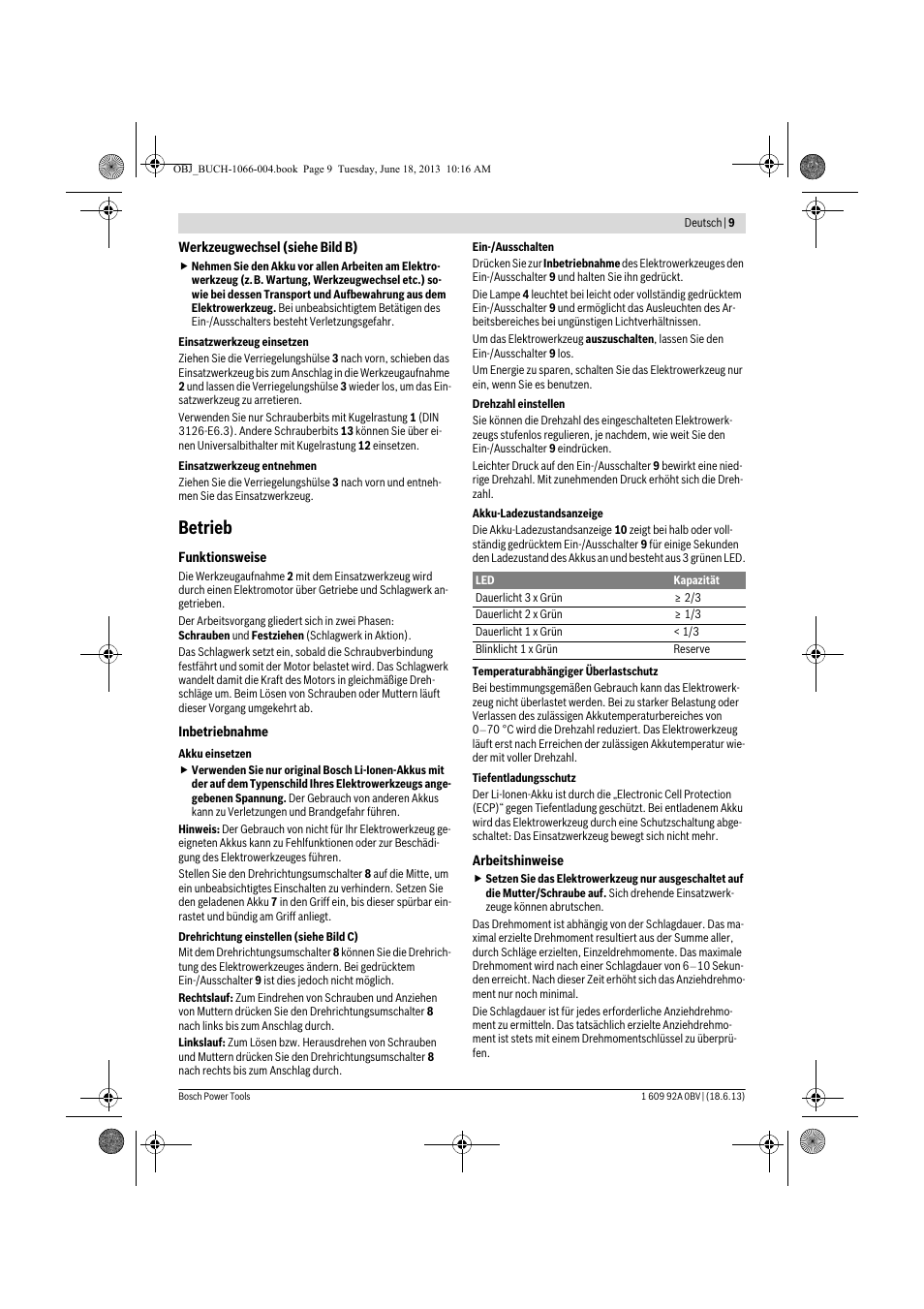 Betrieb | Bosch GDR 10,8-LI Professional User Manual | Page 9 / 171