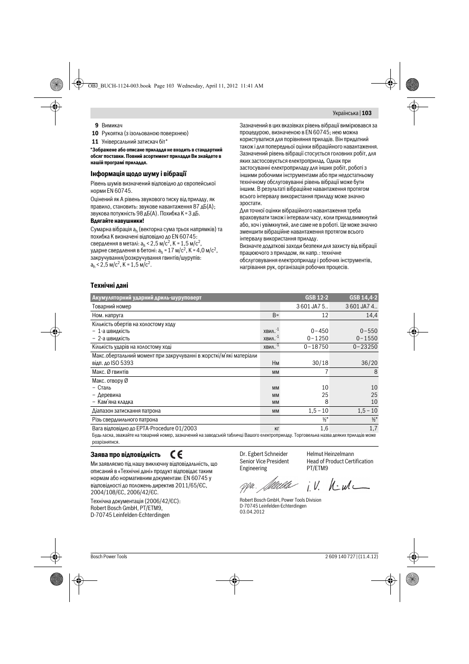 Bosch GSB 12-2 Professional User Manual | Page 103 / 157